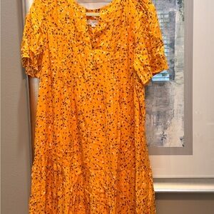 LOFT Sunny Yellow Floral Tiered Midi Dress